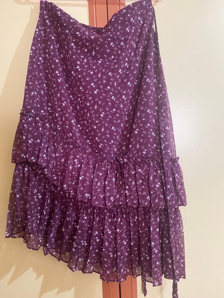 Mor Uzun Volanlı Midi Etek - Görsel 3