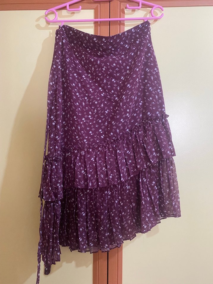 Mor Uzun Volanlı Midi Etek - Görsel 2