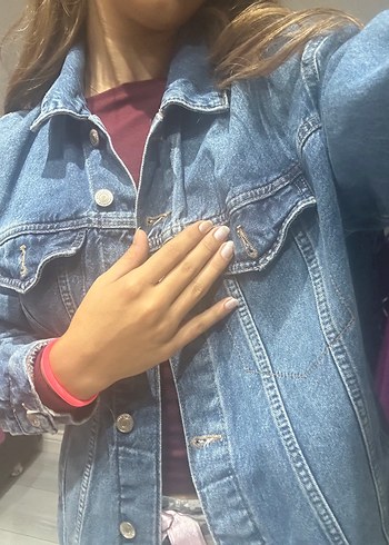 Uzun Kollu Düğmeli Mavi Denim Ceket - Görsel 3