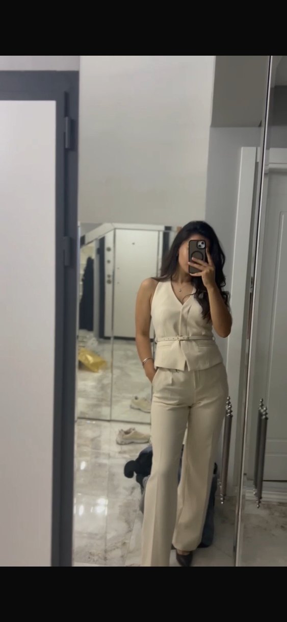 Bej V Yaka Kolsuz Kadın Takım - Görsel 2