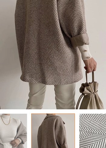 Kahverengi Zebra Desenli Midi Kadın Kaban - Görsel 3