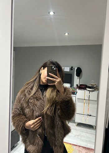 Kadın Kahverengi Kürklü Deri Ceket - Görsel 10