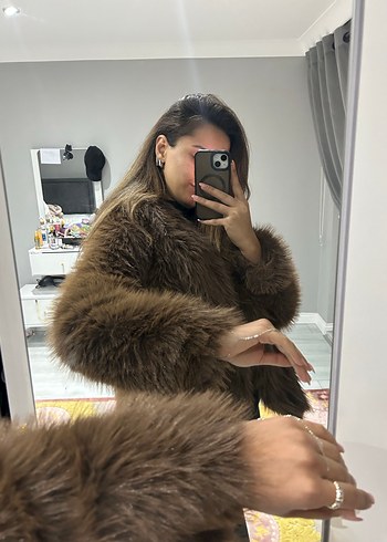 Kadın Kahverengi Kürklü Deri Ceket - Görsel 9