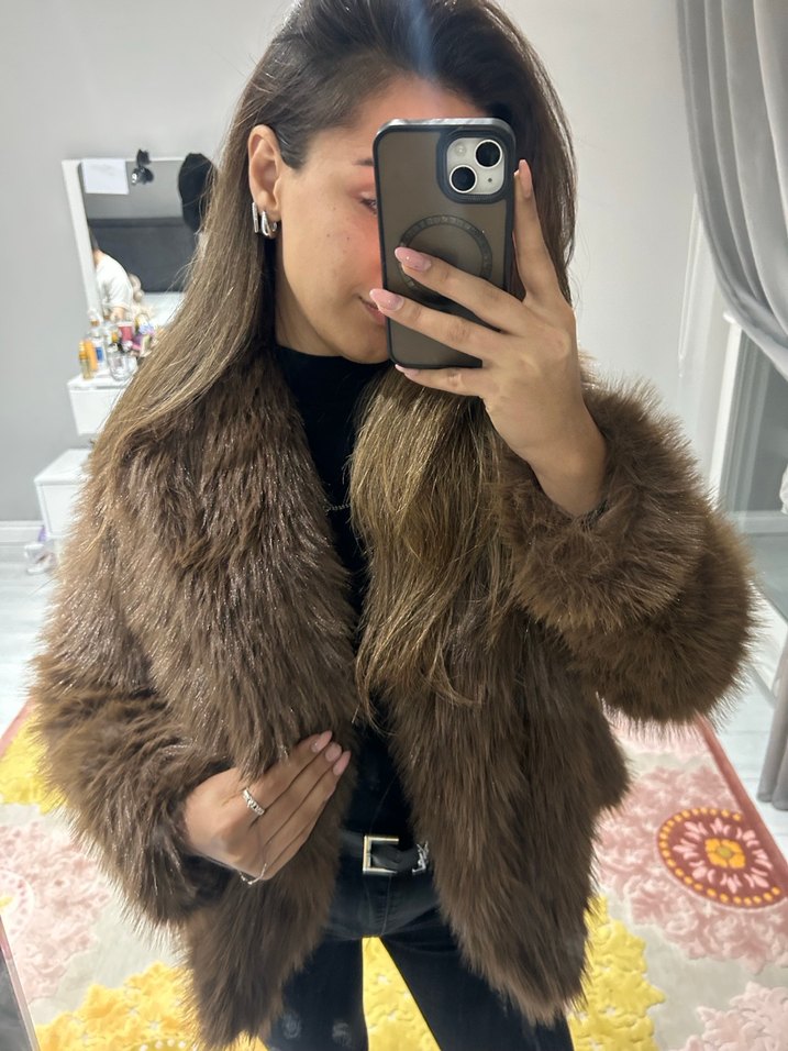 Kadın Kahverengi Kürklü Deri Ceket - Görsel 5