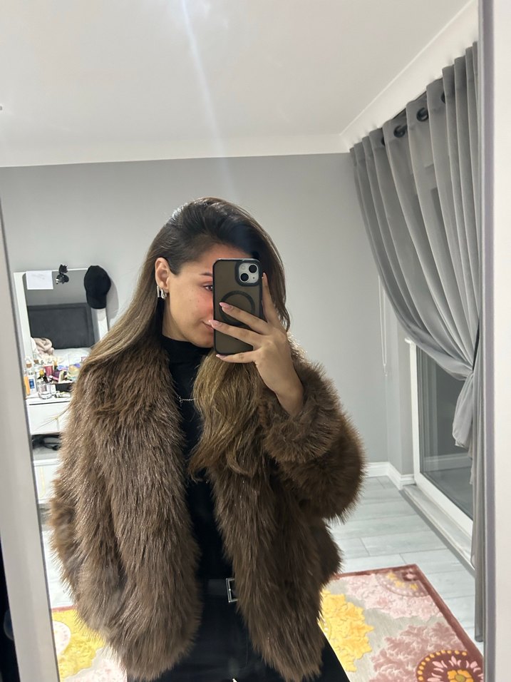 Kadın Kahverengi Kürklü Deri Ceket - Görsel 3