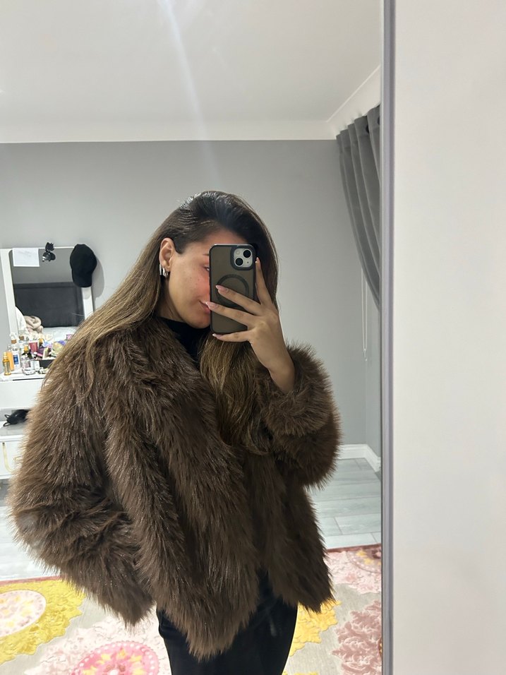 Kadın Kahverengi Kürklü Deri Ceket - Görsel 4