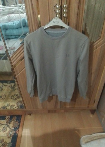 Gri Erkek Sweatshirt, Bisiklet Yaka, Salaş Kesim - Görsel 2