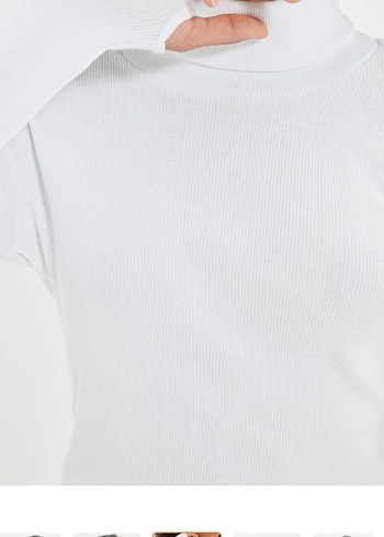 Beyaz renk boyunlu kadın kazak - Görsel 5