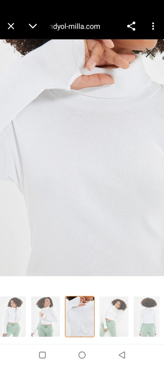 Beyaz renk boyunlu kadın kazak - Görsel 5