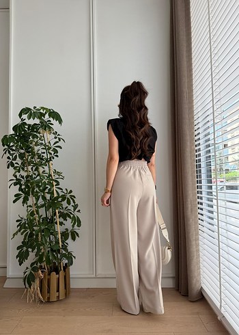 Bej Midi Kadın Kumaş Pantolon - Görsel 4