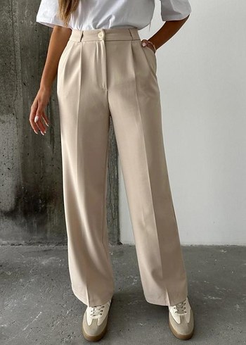 Bej Midi Kadın Kumaş Pantolon - Görsel 2