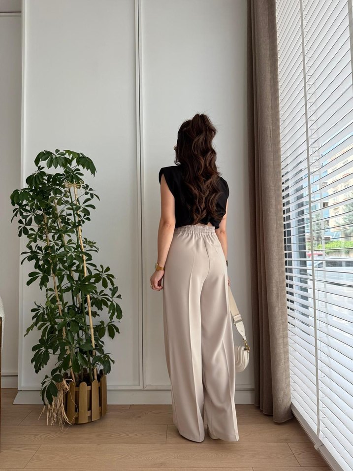 Bej Midi Kadın Kumaş Pantolon - Görsel 4
