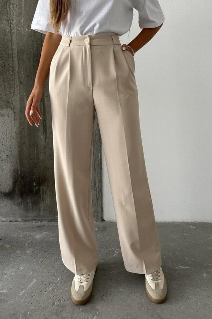 Bej Midi Kadın Kumaş Pantolon - Görsel 2