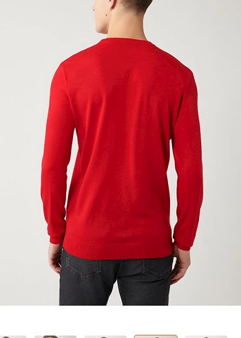 Kırmızı Erkek Bisiklet Yaka Uzun Kollu Kazak - Görsel 2