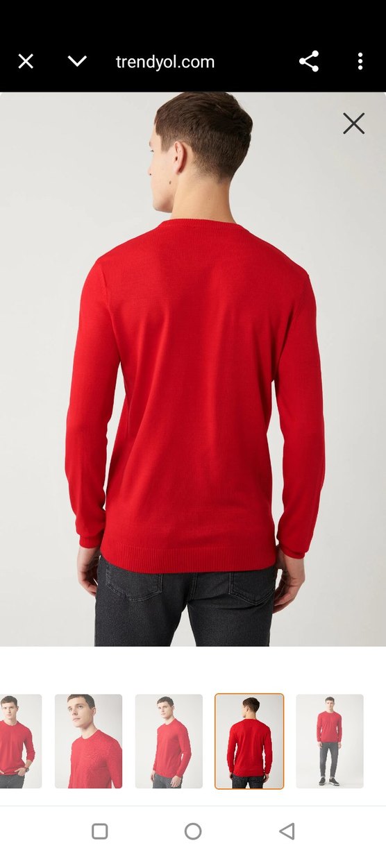 Kırmızı Erkek Bisiklet Yaka Uzun Kollu Kazak - Görsel 2