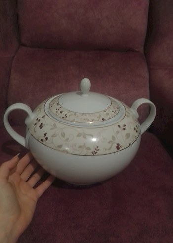 Beyaz Desenli Porselen çorba tenceresi - Görsel 3