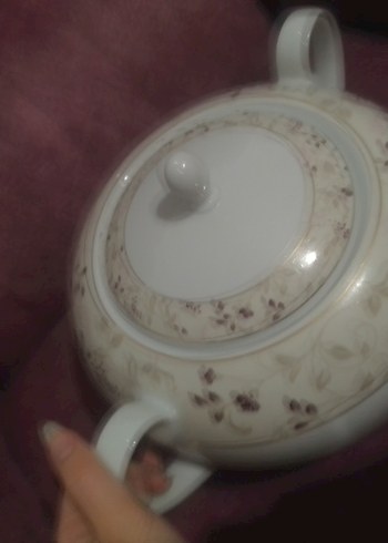 Beyaz Desenli Porselen çorba tenceresi - Görsel 6