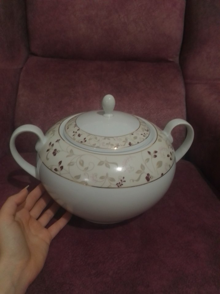 Beyaz Desenli Porselen çorba tenceresi - Görsel 3