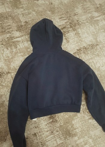 Defacto lacivert fermuarlı crop sweatshirt