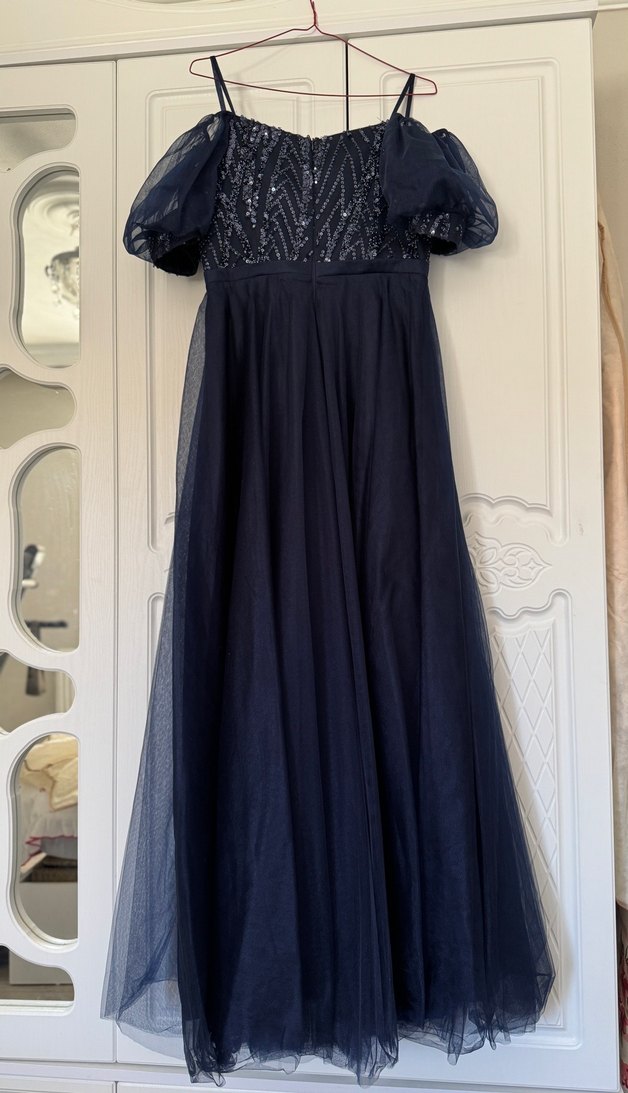 Lacivert Uzun Kadın Abiye Elbise - Görsel 4