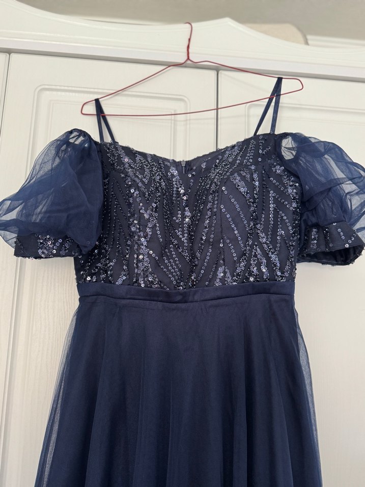 Lacivert Uzun Kadın Abiye Elbise - Görsel 2