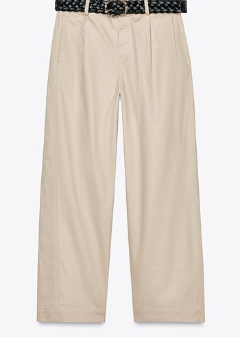 Zara Zara Kemerli Bej Kadın Deri Pantolon