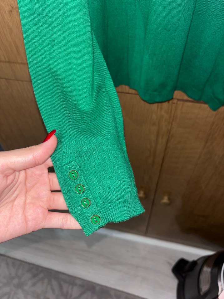 Yeşil bisiklet yaka Kadın Triko Kazak - Görsel 2