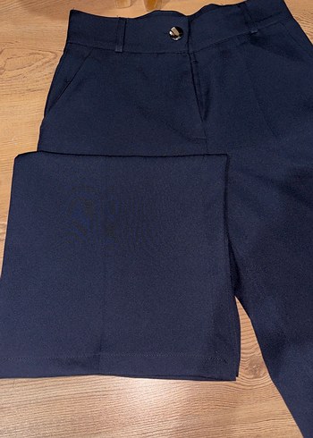 Düğmeli Lacivert yüksek bel Kadın Kumaş Pantolon - Görsel 3