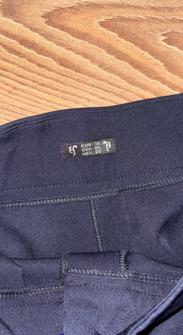 Düğmeli Lacivert yüksek bel Kadın Kumaş Pantolon - Görsel 4