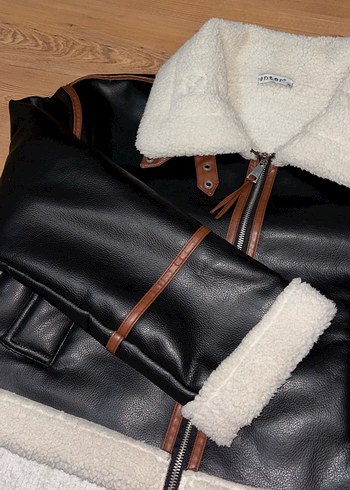 Kürk Detaylı Kahverengi Deri Kadın Kışlık Ceket - Görsel 2