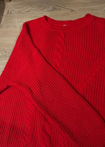 Kırmızı Örgü Kadın Kazak - Görsel 2