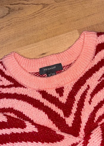 Pembe Zebra Desenli Örgü Kadın Kazak - Görsel 2