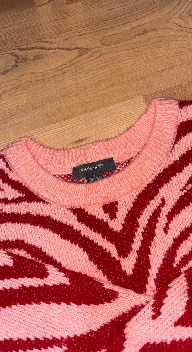 Pembe Zebra Desenli Örgü Kadın Kazak - Görsel 2