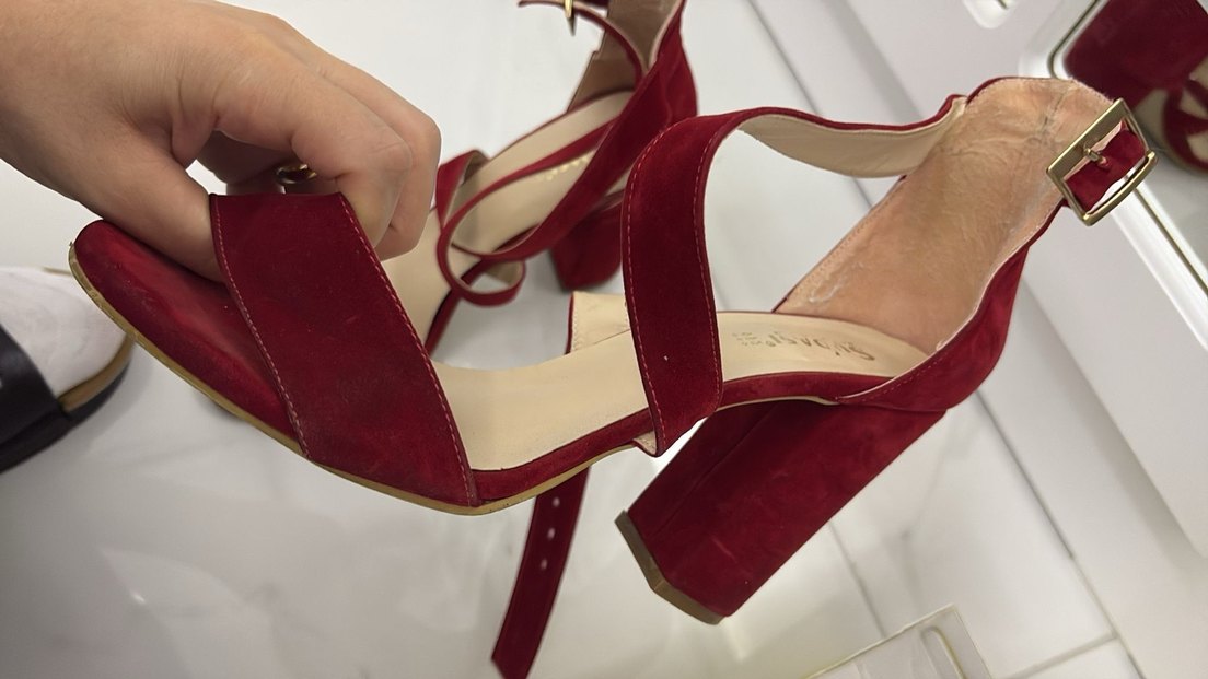 Kırmızı Süet Tokalı Blok Topuklu Kadın Ayakkabı - Görsel 2