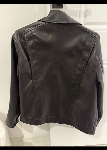 Siyah Kadın Deri Biker Ceket - Görsel 2