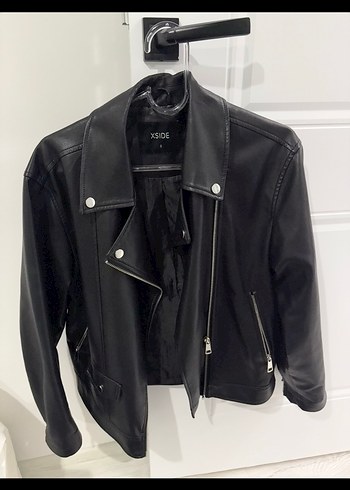 Siyah Kadın Deri Biker Ceket - Görsel 4