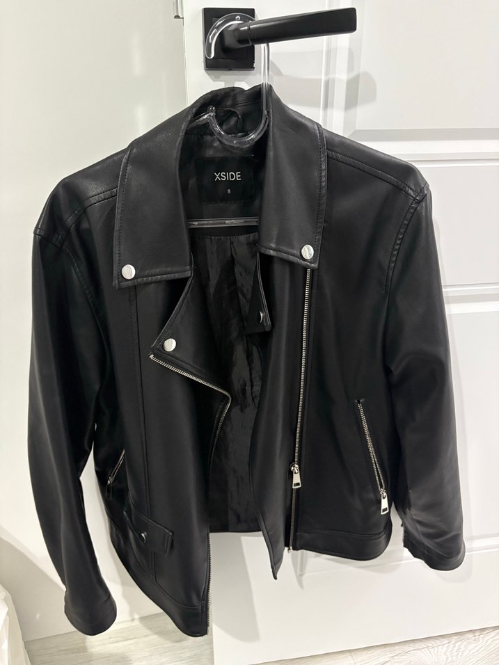 Siyah Kadın Deri Biker Ceket - Görsel 3