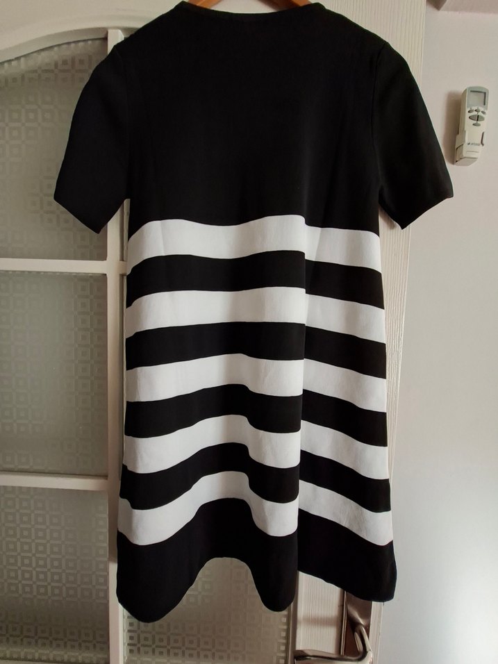Siyah Beyaz Çizgili Midi  merserize standart bedenli Elbise - Görsel 2