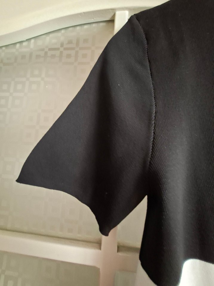 Siyah Beyaz Çizgili Midi  merserize standart bedenli Elbise - Görsel 5