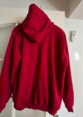 Koyu Kırmızı Kapüşonlu Oversize Sweatshirt - Görsel 2