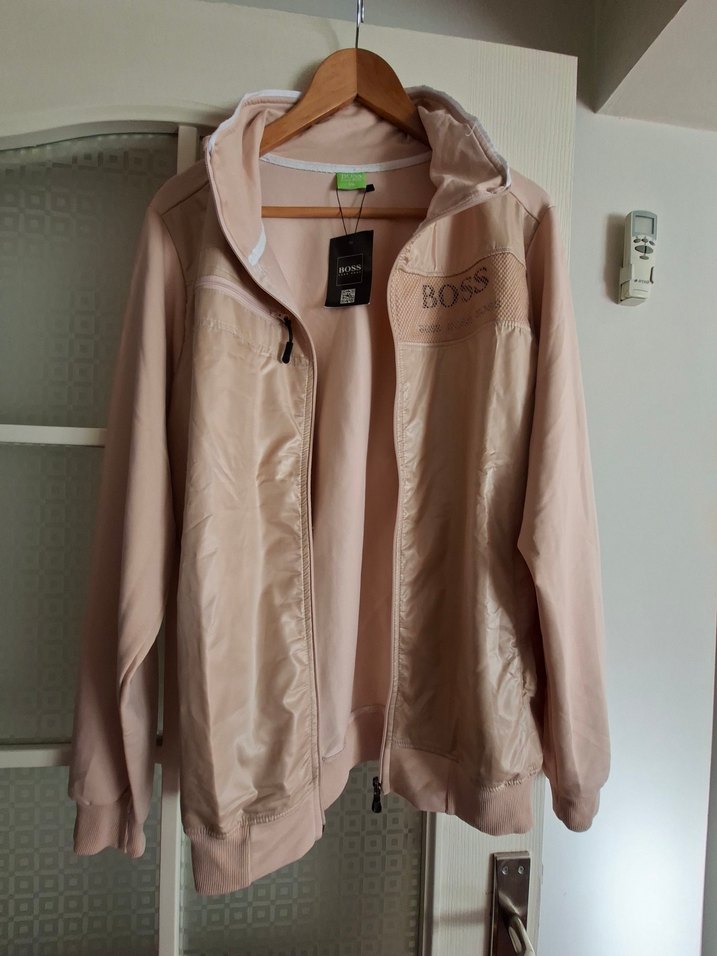 Bej BOSS erkek Fermuarlı Spor sweatshirt unisek - Görsel 3