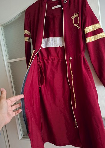 Bordo Nakışlı Uzun Kadın Spor Elbise - Görsel 9