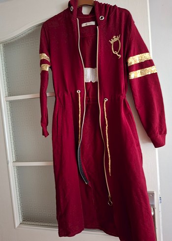 Bordo Nakışlı Uzun Kadın Spor Elbise - Görsel 10