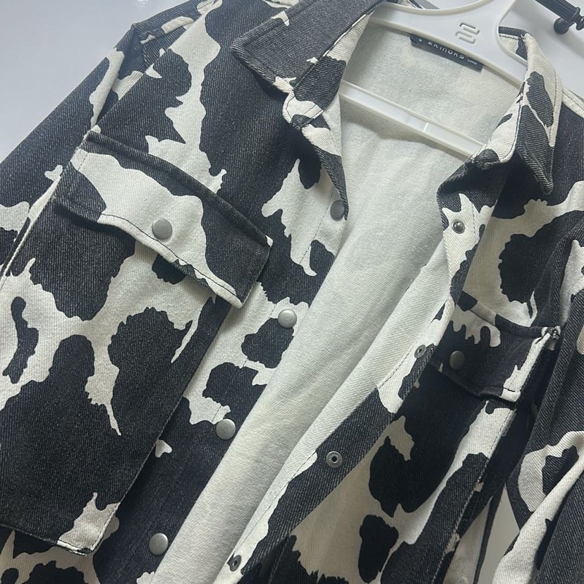 Düğmeli Zebra Desenli Kadın kot Ceket - Görsel 3