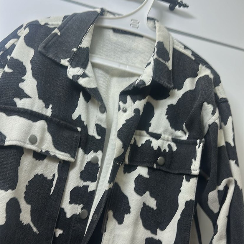 Düğmeli Zebra Desenli Kadın kot Ceket - Görsel 2