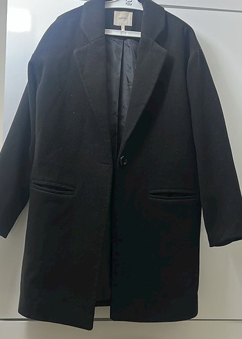 Kadın Siyah kaşe Velcro Detaylı kaban - Görsel 2