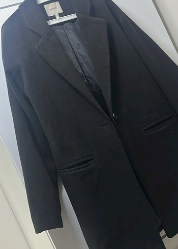 Kadın Siyah kaşe Velcro Detaylı kaban - Görsel 5