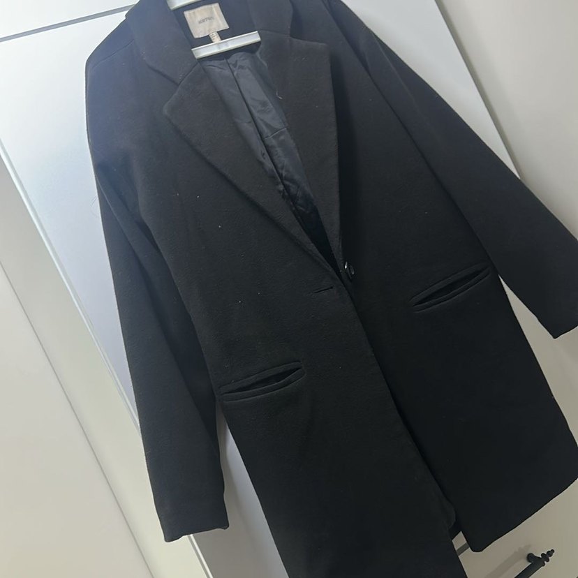 Kadın Siyah kaşe Velcro Detaylı kaban - Görsel 5