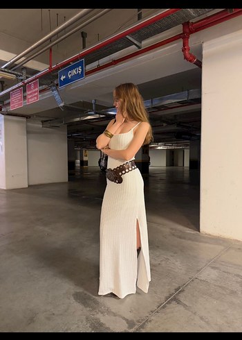 s Beden Beyaz Vintage Zara Uzun Elbise