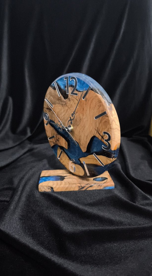 Koyu Mavi Ahşap Masa Saati - Görsel 2